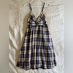 J. Crew Plaid Cotton Blue Spaghetti Strap Baby Doll Full Dress size 2